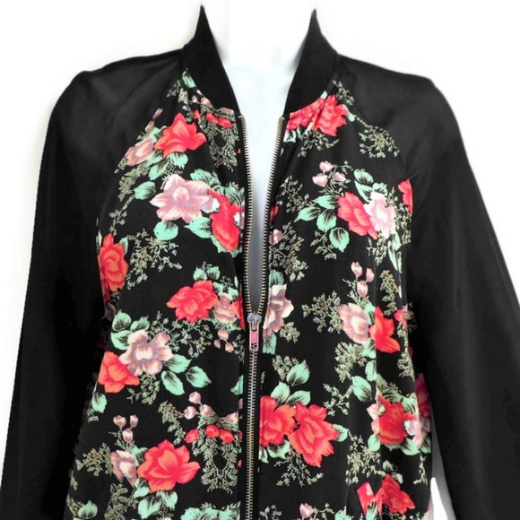 Kendall & Kylie Bomber Jacket Zip Floral Sheer Raglan Sleeve Lightweight S - Picture 3 of 8